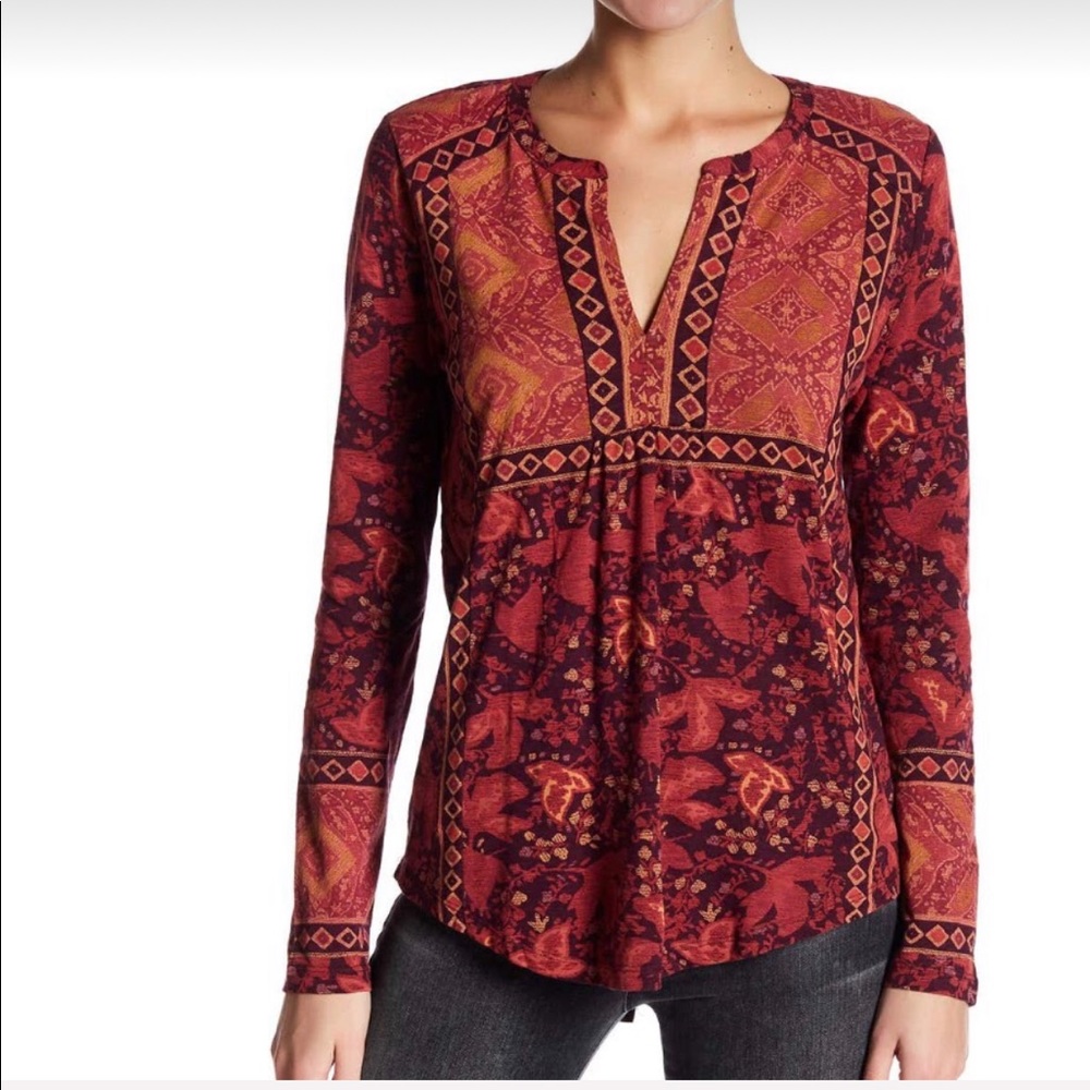 NEW LUCKY BRAND Long Sleeve Batik Print Boho Blouse Top - Picture 1 of 3
